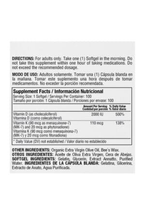 Alternative view of VITAMINA D3 + K2 100 SOFT HEALTHY AMERICA